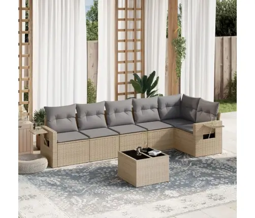 7-Daļīgs Dārza Dīvāna Komplekts, Matrači, Bēša Pe Rotangpalma Vidaxl