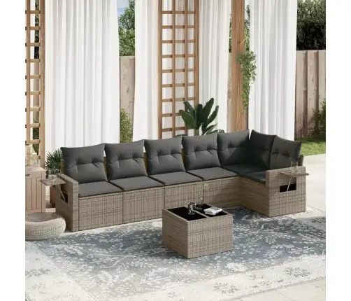 Sofos Komplektas Su Pagalvėlėmis, 7 Dalių, Pilkas, Poliratanas