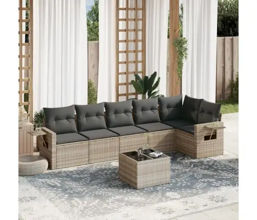 7-Daļīgs Dārza Dīvāna Komplekts,Matrači, Gaiši Pelēka Pe Pinums Vidaxl