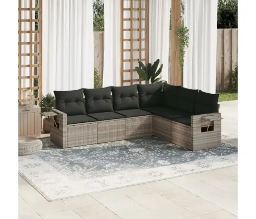 6-Daļīgs Dārza Dīvānu Komplekts,Matrači, Gaiši Pelēka Pe Pinums Vidaxl