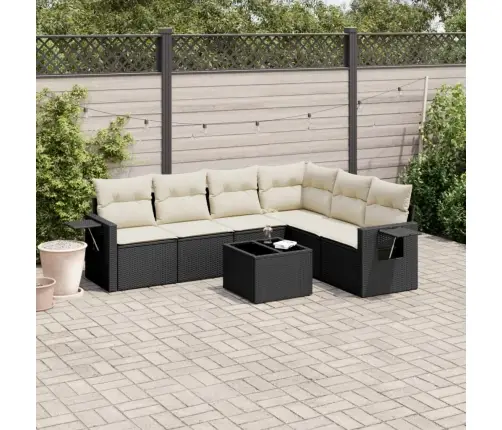 7-Daļīgs Dārza Dīvāna Komplekts Ar Matračiem, Melna Pe Vidaxl