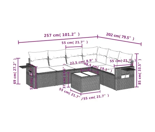 7-Daļīgs Dārza Dīvāna Komplekts, Matrači, Bēša Pe Rotangpalma Vidaxl