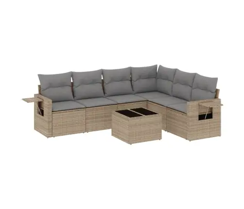 Sofos Komplektas Su Pagalvėlėmis, 7 Dalių, Smėlio, Poliratanas