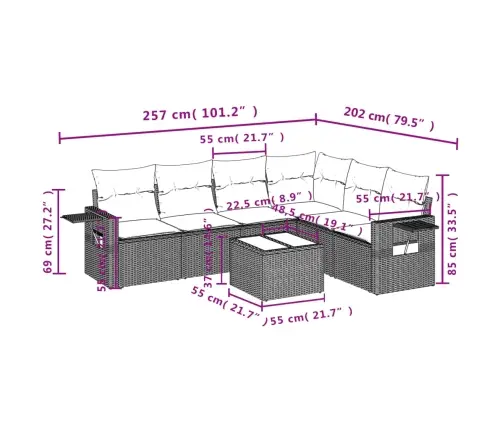 Sofos Komplektas Su Pagalvėlėmis, 7 Dalių, Smėlio, Poliratanas