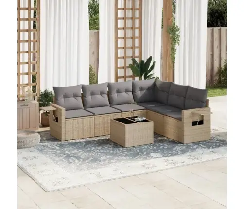 Sofos Komplektas Su Pagalvėlėmis, 7 Dalių, Smėlio, Poliratanas