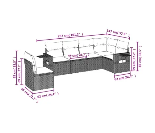 6-Daļīgs Dārza Dīvāna Komplekts, Matrači, Bēša Pe Rotangpalma Vidaxl