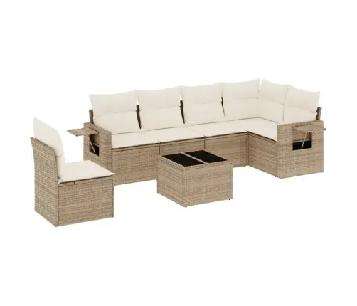 7-Daļīgs Dārza Dīvāna Komplekts, Matrači, Bēša Pe Rotangpalma Vidaxl