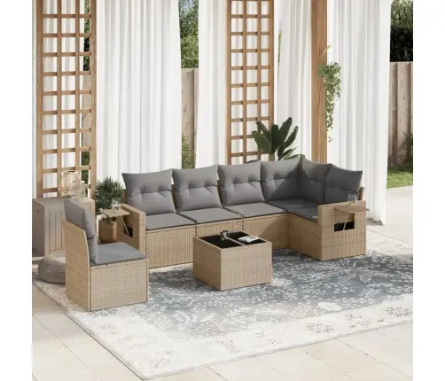 7-Daļīgs Dārza Dīvāna Komplekts, Matrači, Bēša Pe Rotangpalma Vidaxl