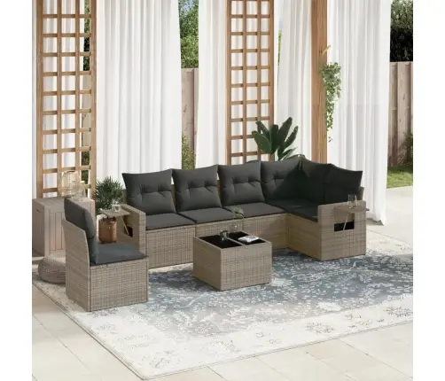 7-Daļīgs Dārza Dīvāna Komplekts, Matrači, Pelēka Pe Rotangpalma Vidaxl