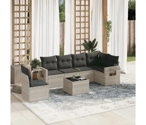 7-Daļīgs Dārza Dīvāna Komplekts,Matrači, Gaiši Pelēka Pe Pinums Vidaxl