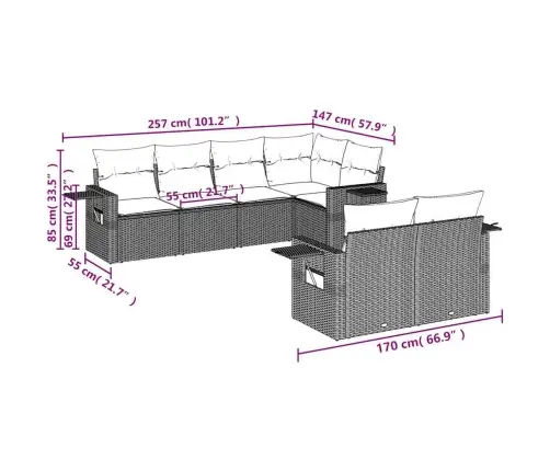 Sofos Komplektas Su Pagalvėlėmis, 7 Dalių, Juodas, Poliratanas