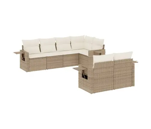 7-Daļīgs Dārza Dīvāna Komplekts, Matrači, Bēša Pe Rotangpalma Vidaxl