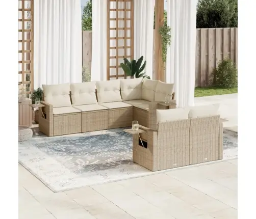 7-Daļīgs Dārza Dīvāna Komplekts, Matrači, Bēša Pe Rotangpalma Vidaxl