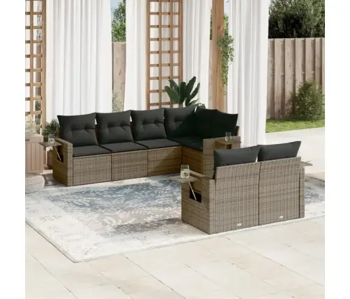 Sofos Komplektas Su Pagalvėlėmis, 7 Dalių, Pilkas, Poliratanas