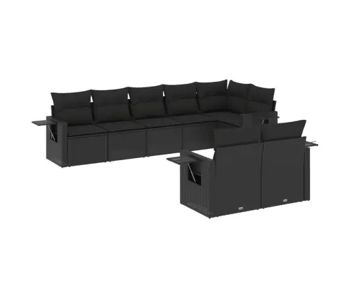 Sofos Komplektas Su Pagalvėlėmis, 8 Dalių, Juodas, Poliratanas