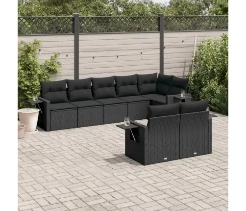 Sofos Komplektas Su Pagalvėlėmis, 8 Dalių, Juodas, Poliratanas