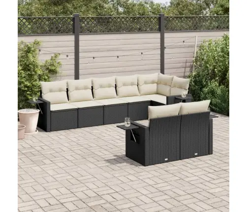 Sofos Komplektas Su Pagalvėlėmis, 8 Dalių, Juodas, Poliratanas