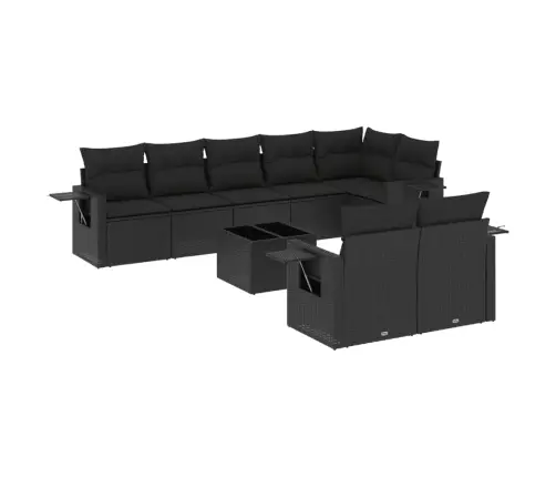 9-Daļīgs Dārza Dīvāna Komplekts, Matrači, Melna Pe Rotangpalma Vidaxl