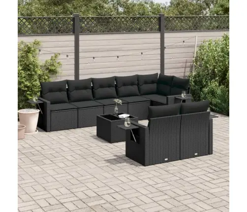 9-Daļīgs Dārza Dīvāna Komplekts, Matrači, Melna Pe Rotangpalma Vidaxl