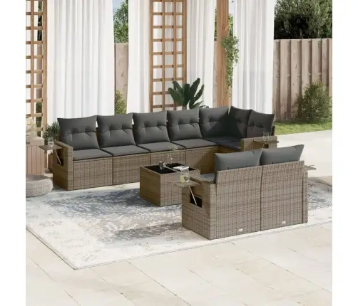 Sofos Komplektas Su Pagalvėlėmis, 9 Dalių, Pilkas, Poliratanas