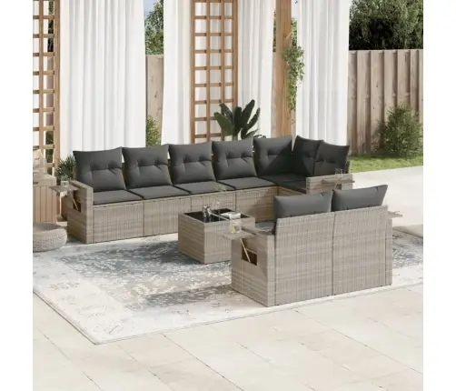 Sofos Komplektas Su Pagalvėlėmis, 9 Dalių, Pilkas, Poliratanas