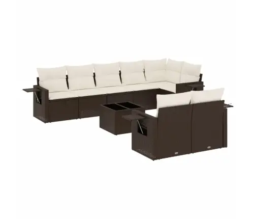 9-Daļīgs Dārza Dīvāna Komplekts, Matrači, Brūna Pe Rotangpalma Vidaxl