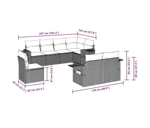 Sofos Komplektas Su Pagalvėlėmis, 8 Dalių, Juodas, Poliratanas