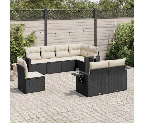 Sofos Komplektas Su Pagalvėlėmis, 8 Dalių, Juodas, Poliratanas