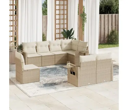 8-Daļīgs Dārza Dīvāna Komplekts, Matrači, Bēša Pe Rotangpalma Vidaxl