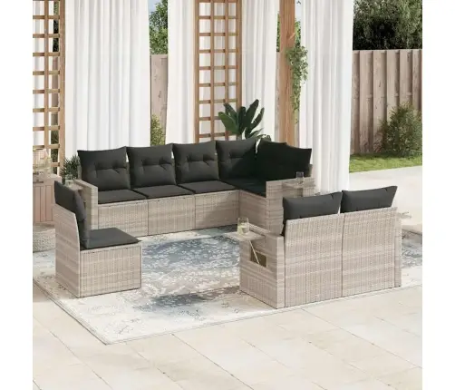 8-Daļīgs Dārza Dīvāna Komplekts,Matrači, Gaiši Pelēka Pe Pinums Vidaxl