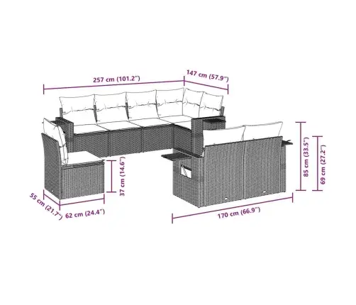 8-Daļīgs Dārza Dīvānu Komplekts, Matrači, Brūna Pe Rotangpalma Vidaxl