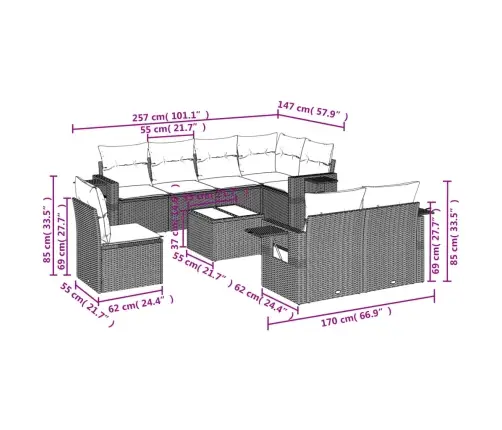 9-Daļīgs Dārza Dīvāna Komplekts, Matrači, Melna Pe Rotangpalma Vidaxl