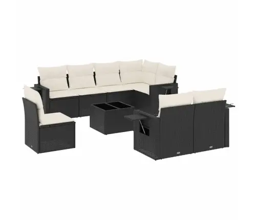 9-Daļīgs Dārza Dīvāna Komplekts, Matrači, Melna Pe Rotangpalma Vidaxl