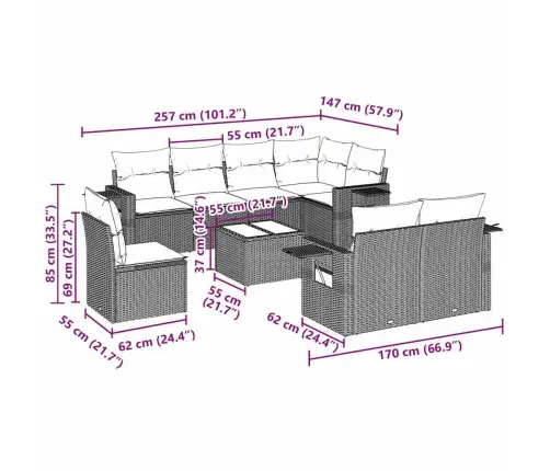 9-Daļīgs Dārza Dīvāna Komplekts, Matrači, Melna Pe Rotangpalma Vidaxl