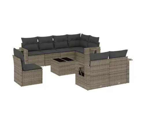 Sofos Komplektas Su Pagalvėlėmis, 9 Dalių, Pilkas, Poliratanas