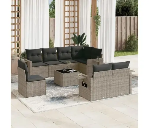 Sofos Komplektas Su Pagalvėlėmis, 9 Dalių, Pilkas, Poliratanas