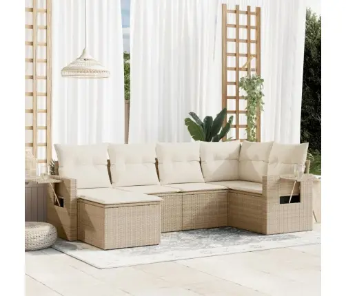 6-Daļīgs Dārza Dīvāna Komplekts, Matrači, Bēša Pe Rotangpalma Vidaxl