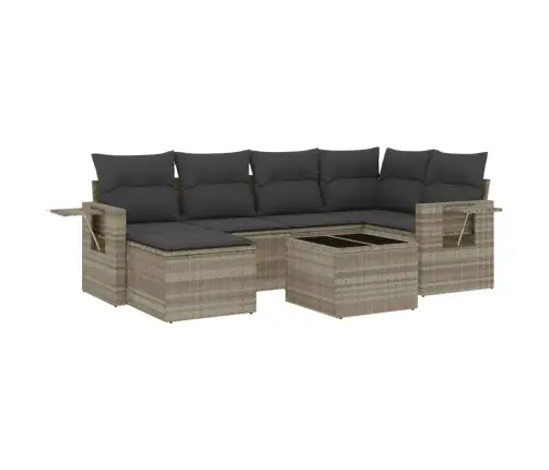 7-Daļīgs Dārza Dīvāna Komplekts,Matrači, Gaiši Pelēka Pe Pinums Vidaxl