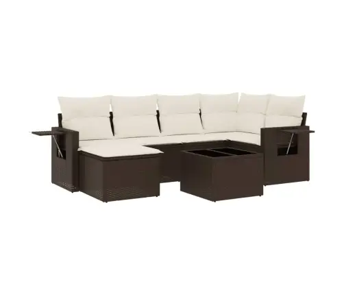 Sofos Komplektas Su Pagalvėlėmis, 7 Dalių, Rudas, Poliratanas