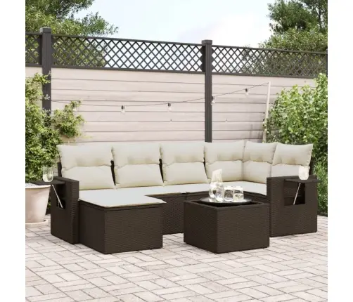 Sofos Komplektas Su Pagalvėlėmis, 7 Dalių, Rudas, Poliratanas