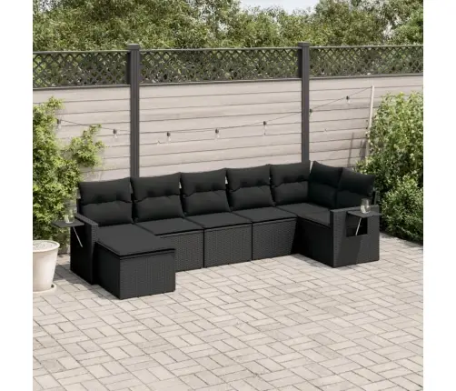 7-Daļīgs Dārza Dīvāna Komplekts Ar Matračiem, Melna Pe Vidaxl