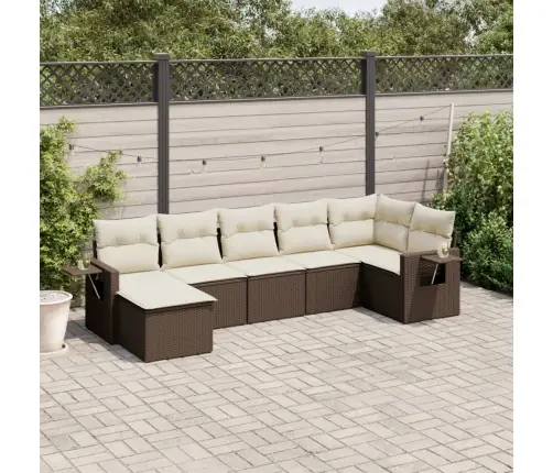 7-Osaline Aiamööblikomplekt Patjadega, Pruun, Polürotang