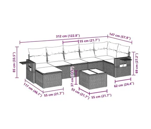 8-Daļīgs Dārza Dīvāna Komplekts, Matrači, Melna Pe Rotangpalma Vidaxl