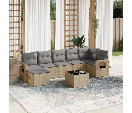 Sofos Komplektas Su Pagalvėlėmis, 8 Dalių, Smėlio, Poliratanas