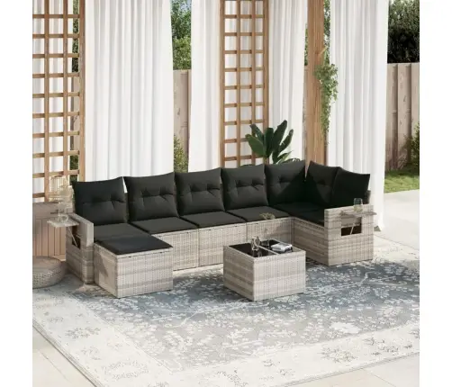 8-Daļīgs Dārza Dīvāna Komplekts,Matrači, Gaiši Pelēka Pe Pinums Vidaxl