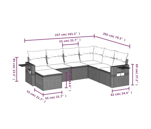 7-Daļīgs Dārza Dīvāna Komplekts, Matrači, Bēša Pe Rotangpalma Vidaxl