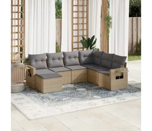 7-Daļīgs Dārza Dīvāna Komplekts, Matrači, Bēša Pe Rotangpalma Vidaxl