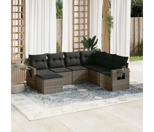 7-Daļīgs Dārza Dīvāna Komplekts, Matrači, Pelēka Pe Rotangpalma Vidaxl