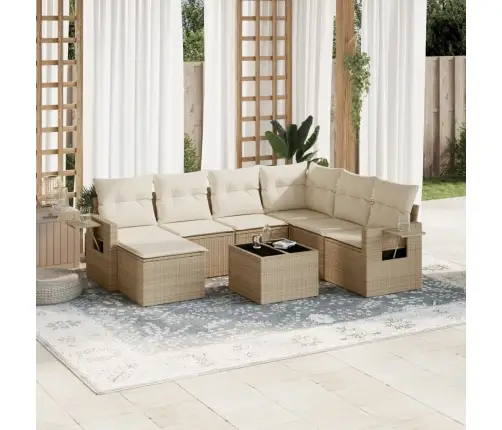 Sofos Komplektas Su Pagalvėlėmis, 8 Dalių, Smėlio, Poliratanas