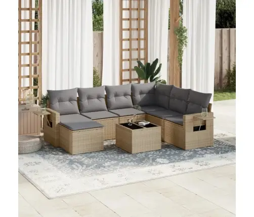 Sofos Komplektas Su Pagalvėlėmis, 8 Dalių, Smėlio, Poliratanas